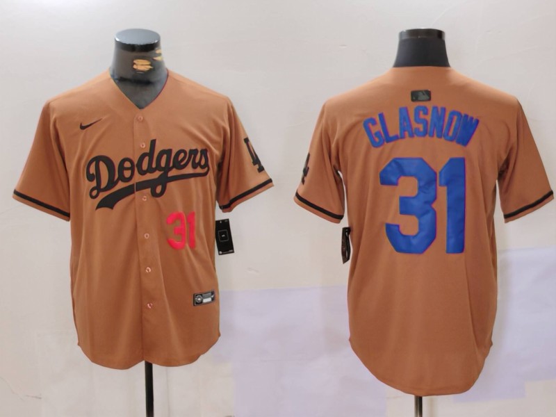 Men Los Angeles Dodgers 31 Glasnow army green joint name 2024 Nike MLB Jersey style 3